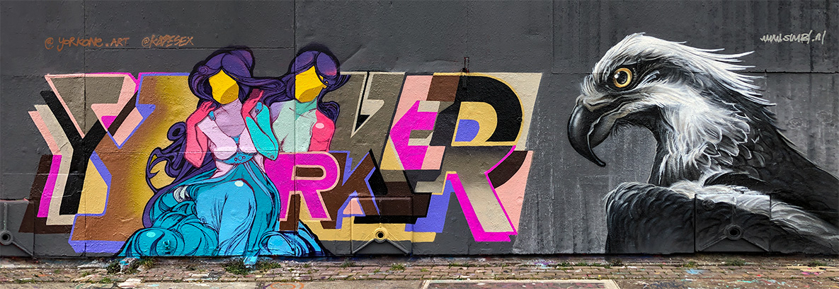 Simbl, yorkone, kapesex, NDSM Amsterdam, street art, graffiti, straat museum, owl, birds of pray,