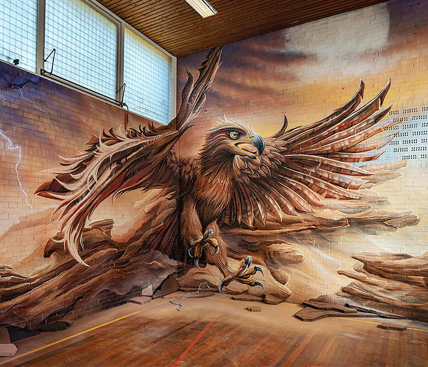 street-art, graffiti, spraycan, painting, spuitbus, eagle, arend, 3d, 3dimensional, 3d art, progress, yorkone, wall stars, wall starz,  