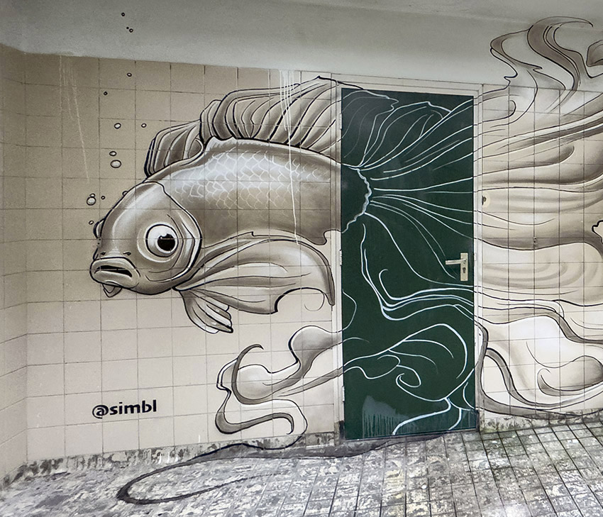 street-art, graffiti, muurschildering, murlart, spray-can, urbanart, urbanwalls, arturbain, arteurbano, fightingfish, bettafish, kempvis, Osphronemidae, thailand, asia, simbl, Jan Stel, 3d, 3d anamorphic, 